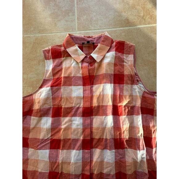 Lafayette 148 Red Orange White Plaid Sleeveless Button Down M‎ - Picture 2 of 9